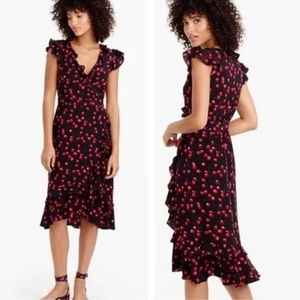 J. Crew 100% Silk Ruffled Cherry Dress